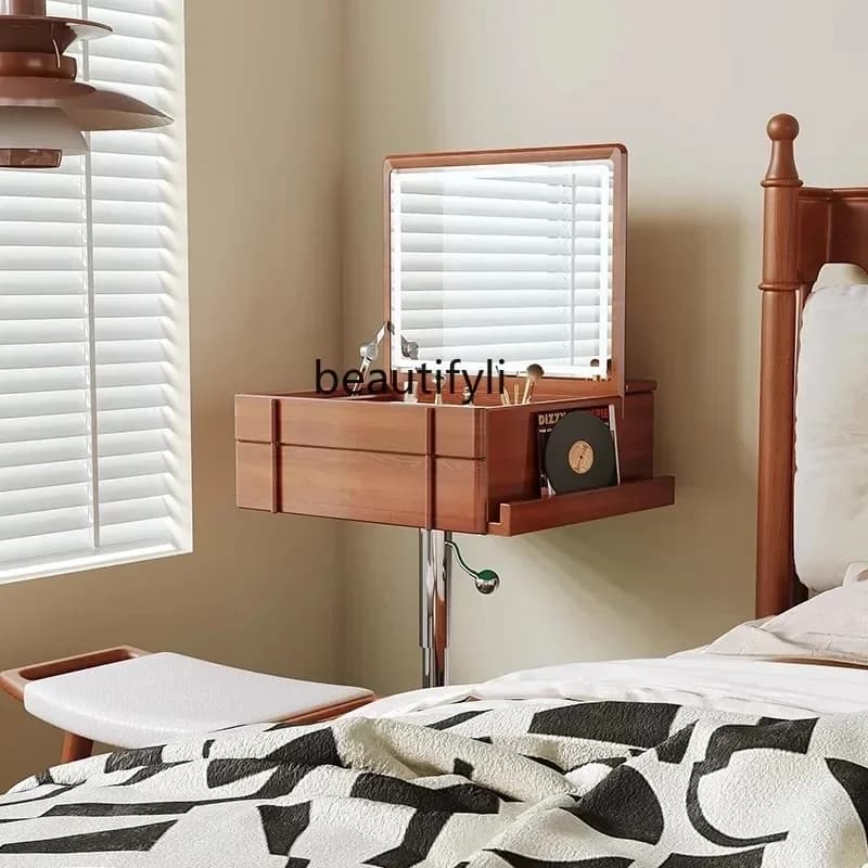 A357 Solid Wood Antique Style Mini Dressing Table Bedroom Movable Corner Dresser Small Apartment Flip