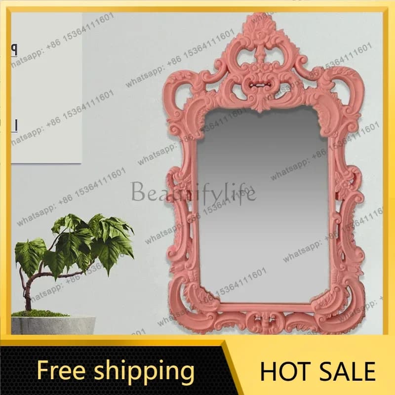 LJY Pink Selfie Mirror Vintage Vanity Makeup Mirror for Girls Bedroom Instagram Aesthetic Photo Decor