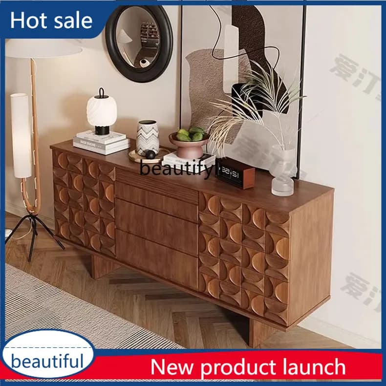 cqy French Style Sideboard Cabinet Solid Wood Vintage Wall Display Side Cabinet Hallway Cabinet