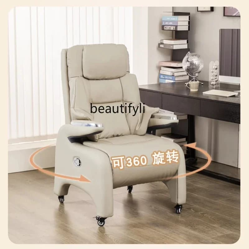 Genuine Leather Executive Chair Reclining Office Computer Chair Home Comfortable Leisure Chair Ergonomic Long Sitting