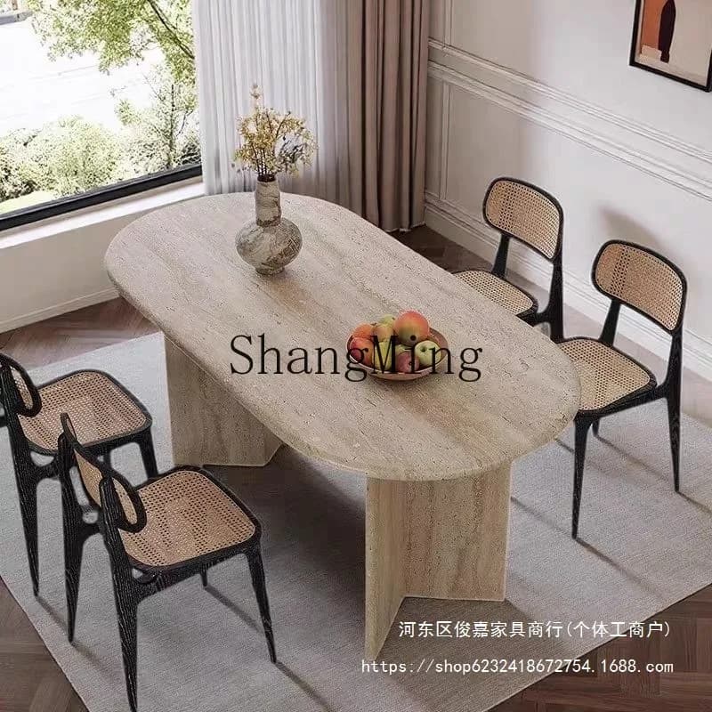 FGmarble light luxury dining table oval small apartment dining table and chairs household combination dining table