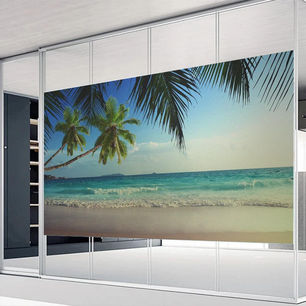 Window Privacy Film UV Blocking Heat Control Glass Static Cling Beach Decorative Pattern Frosted Glass Sticker