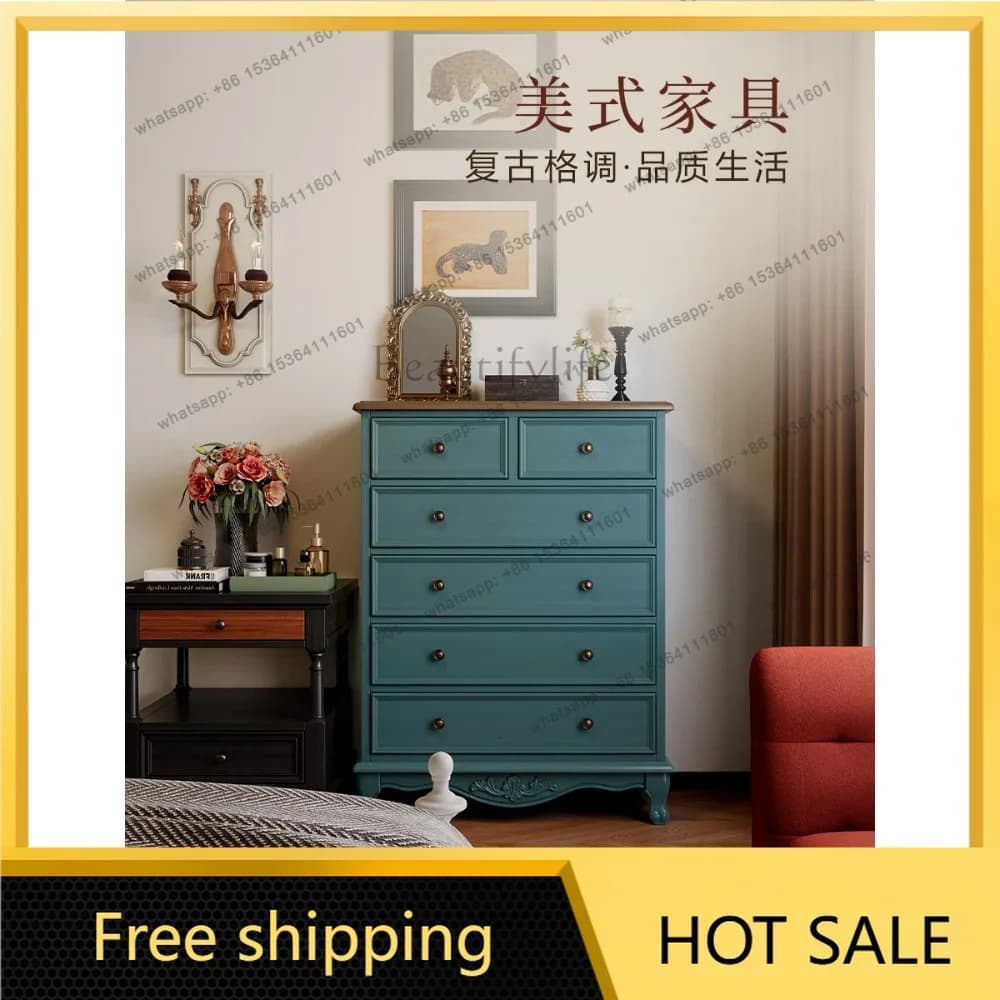 FG Vintage Solid Wood Five-Drawer Chest Wall-Mounted Storage Drawer Cabinet
