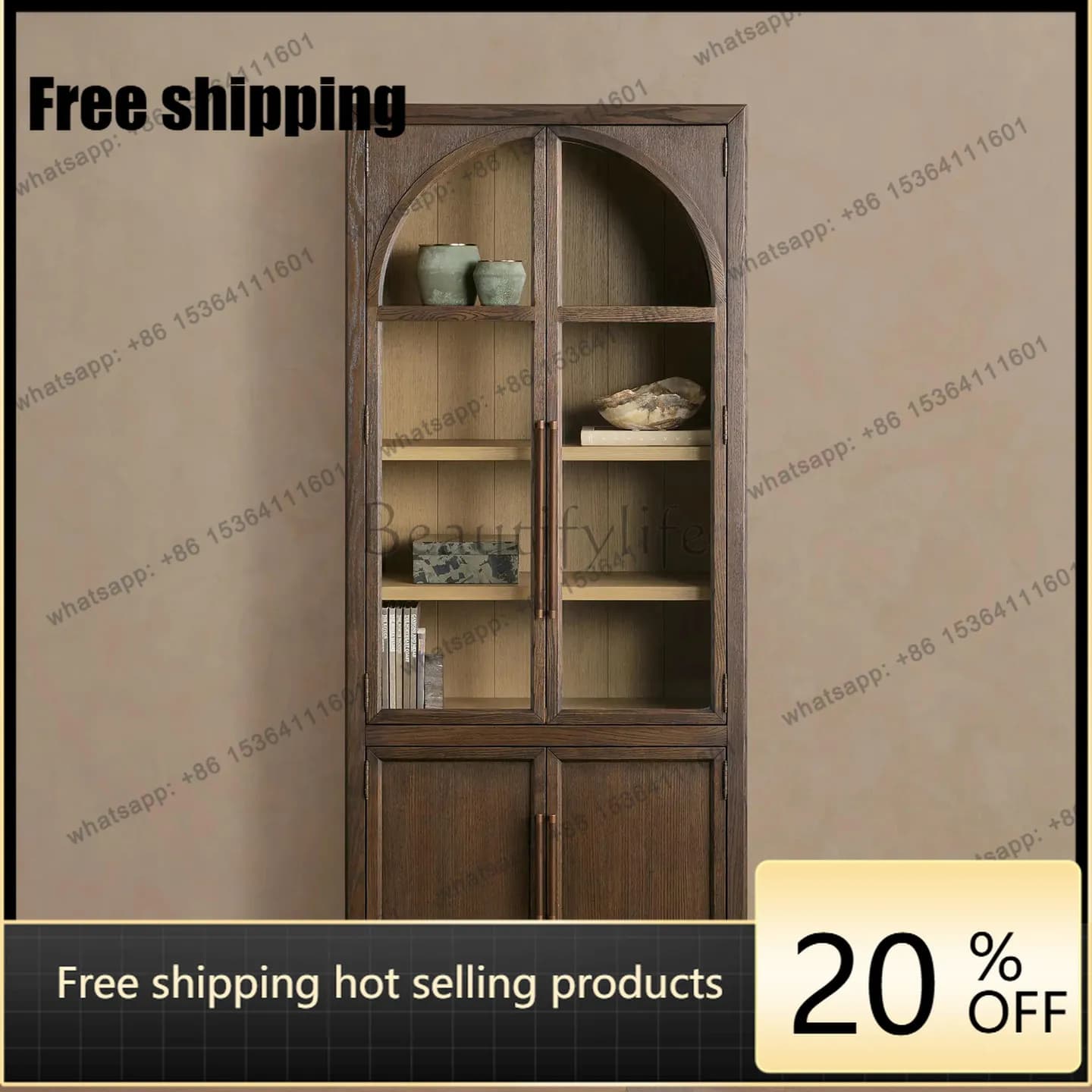 LD American solid wood wine cabinet method living room storage display bedroom floor locker