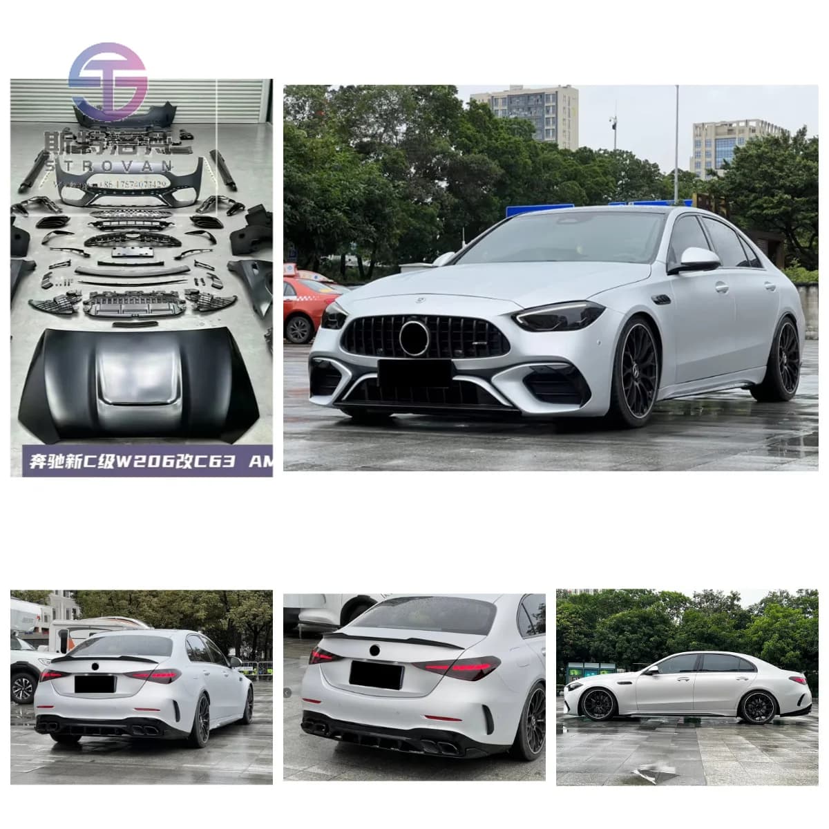 C Class W206 to C63 Body Kit 1vs1 Car Upgrade Kits Front Bumper Grille Hood Fender Side Skirt Rear Lip Exhaust Tip Auto Parts