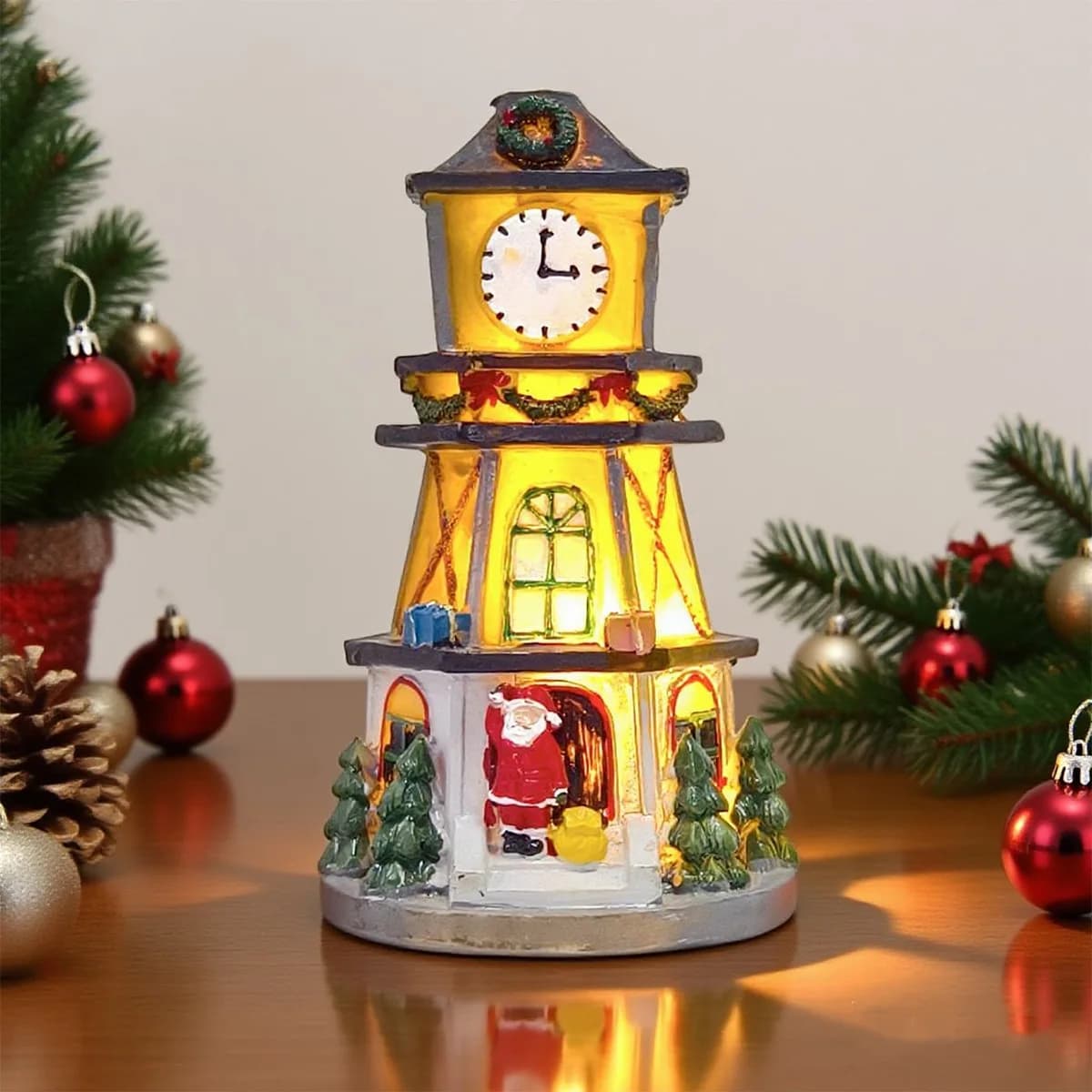 LED Christmas Resin Small House Decoration Creative Luminous Clock Tower Christmas Home Decoration Crafts Gifts