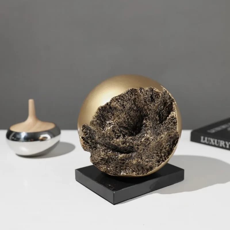 Golden Ball Artwork, Imitation Bronze Spherical Sculpture Desktop Decoration Craft Statue Modern Home Decoration