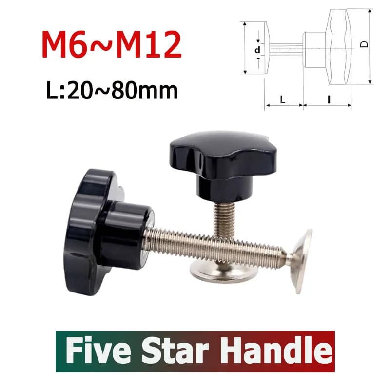 1pcs M6 M8 M10  M12 Five star handle with pressure plate Plum Bakelite Hand Tighten Nuts Handles Plastic Knob Handle Head Screw