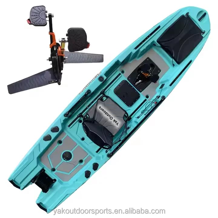 New 12ft Pedal Kayak with Drive Motor PE Hull Material Big Hatches for Surfing Fishing in Rivers Big Capacity-1 to 3 Persons