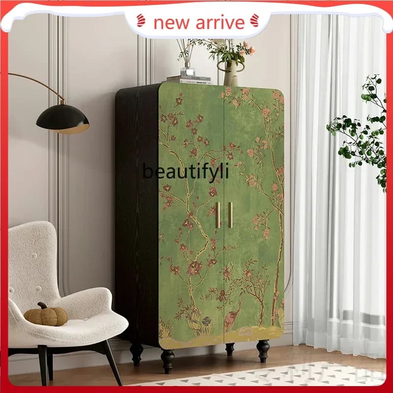 SS ss7486 French pastoral solid wood wardrobe storage cabinet creative painting custom solid wood locker