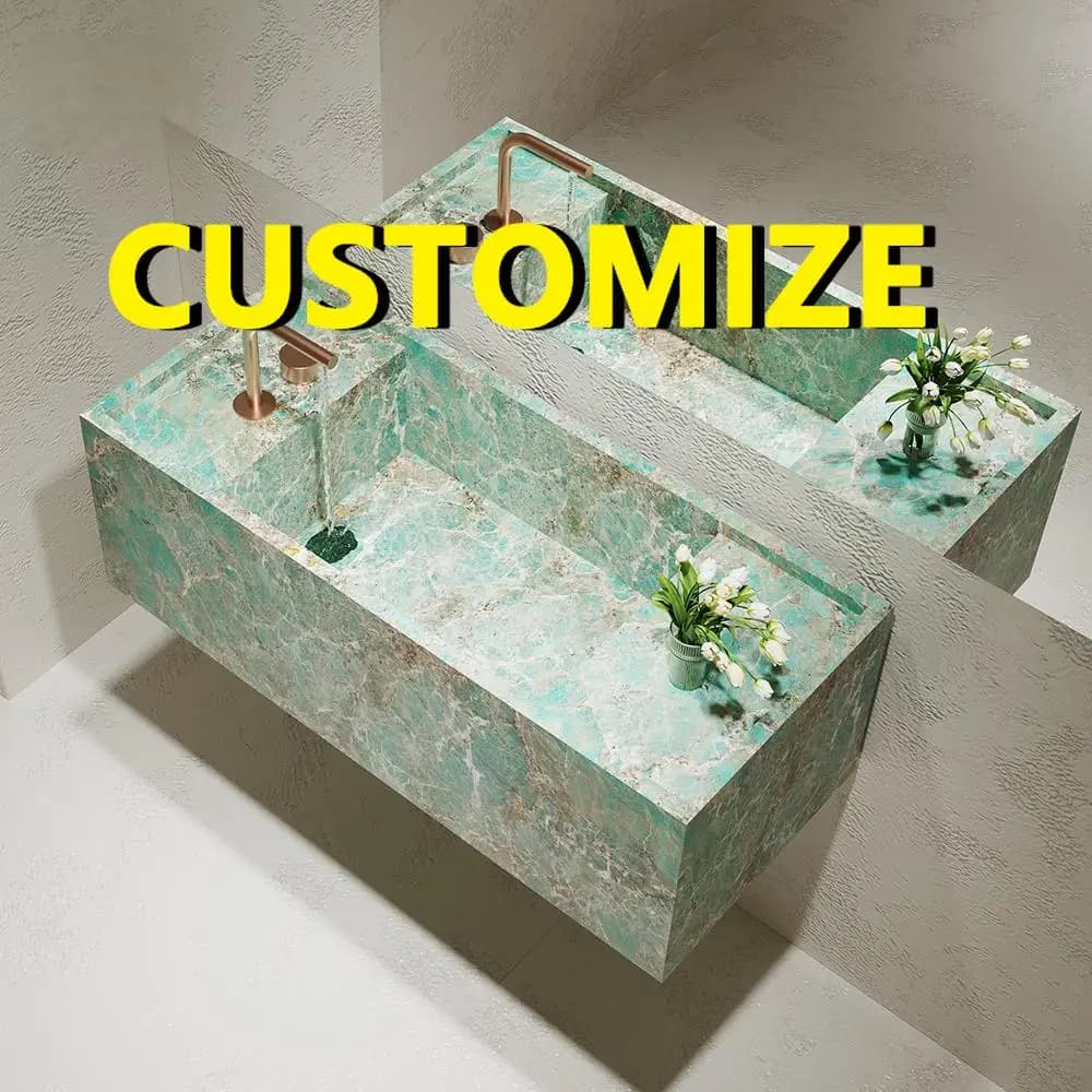 Any Size Custom Ice Silk Blue Jade Marble Vanity Smooth Silky Veins Slim Edge Design Multi Stone Options Modern Luxury Bathroom