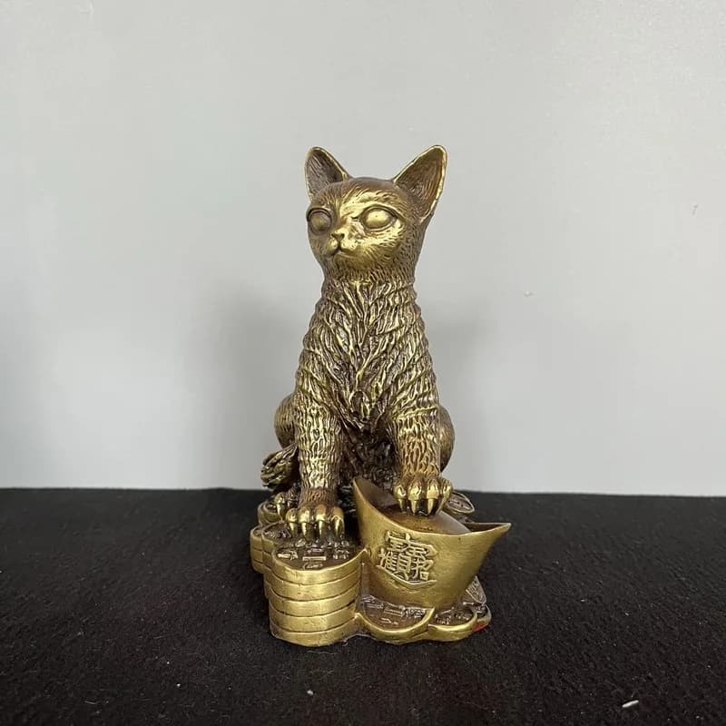 Brass Sitting Money Cat Ornament, Large and Small Sizes, Sitting Ingot Cat, Wealth Bronze Cat, Home Decorative Craft