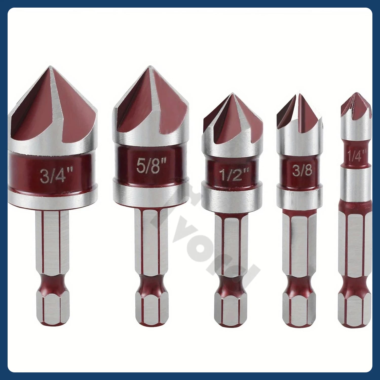 5pcs M35 Cobalt Countersink Drill Bit Set 5 Flute 82° 1/4" Hex Shank 1/4 3/8 1/2 5/8 With Holder Storage Strip for Metal Work