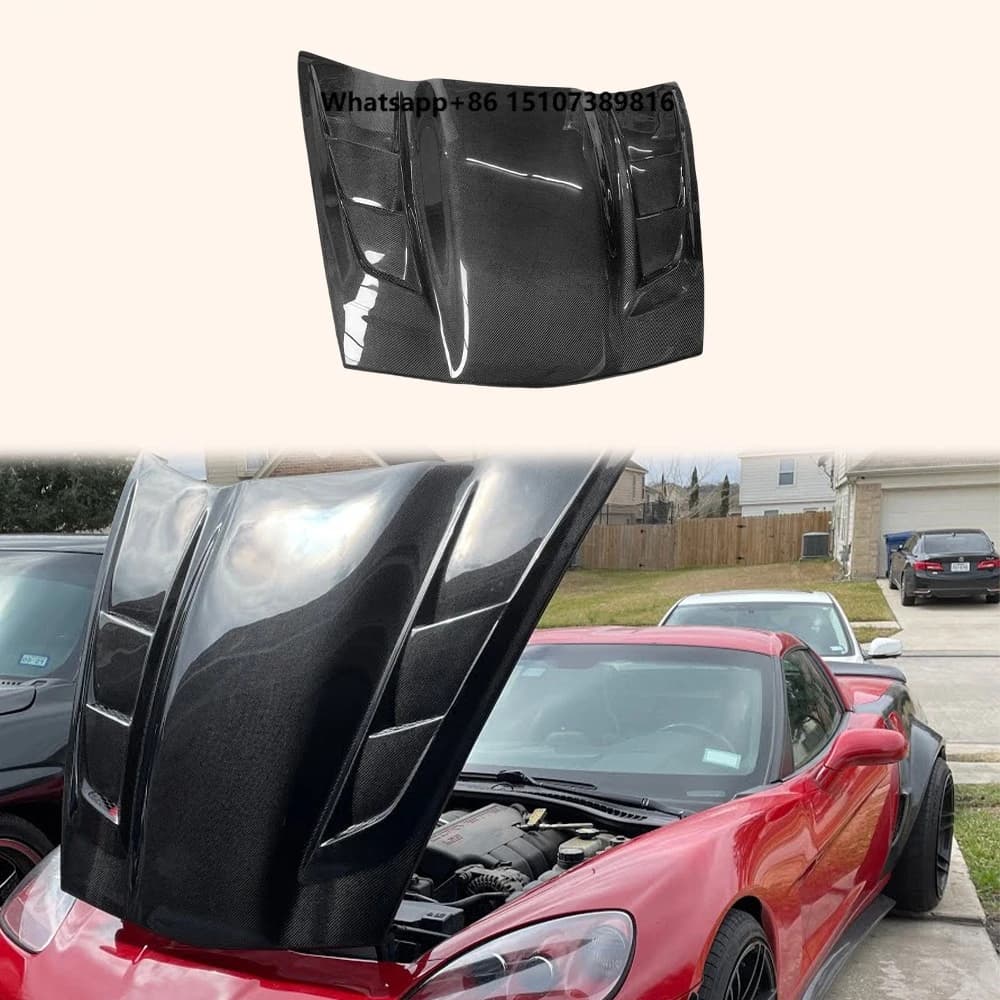 For C6 06-13 Carbon Fiber KZA Style Front Vented Cooling Hood Bonnet