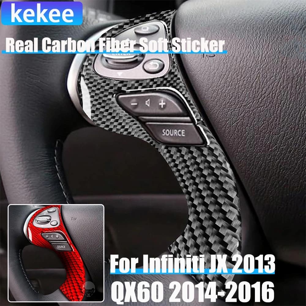 Real Carbon Fiber Car Accessories Driver Wheel Button Panel Trim Cover Soft Sticker For Infiniti JX 2013 QX60 2014 2015 2016