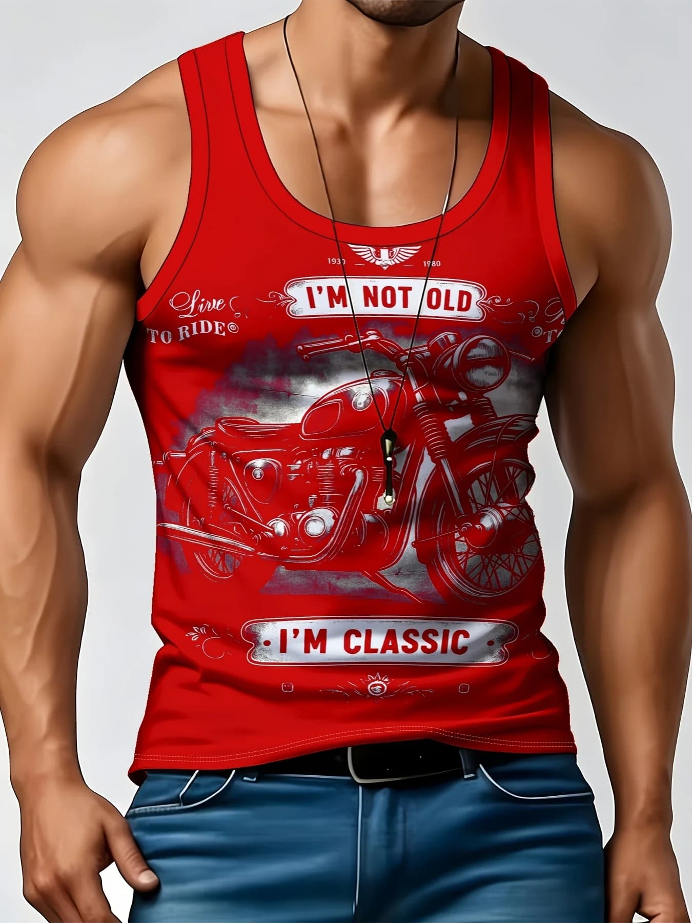 Men's Classic Motorcycle Graphic Tank Sleeveless Muscle Vest Biker Streetwear Casual Workout Fitness Shirt Top