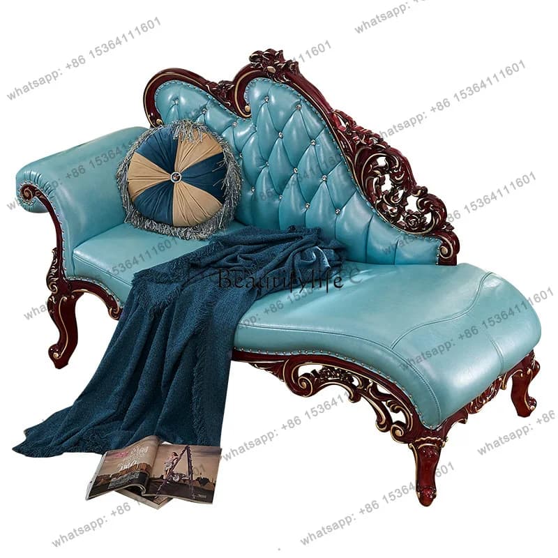 European solid wood chaise longue beauty chair bedroom single recliner red sandalwood living room