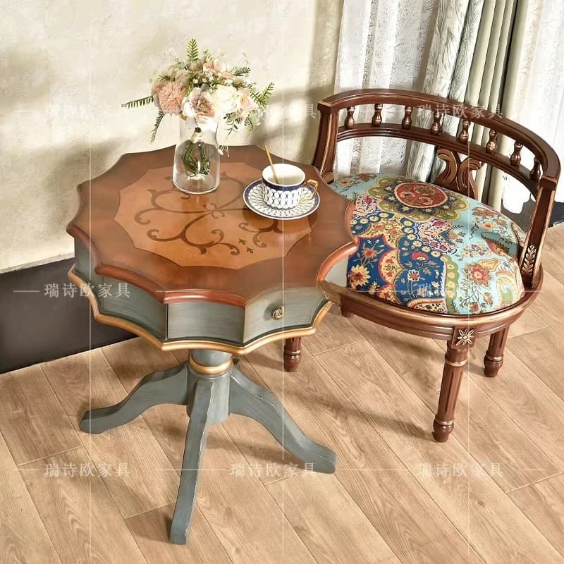 yjq  rural retro old painted corner table living room sofa solid wood drawer coffee table