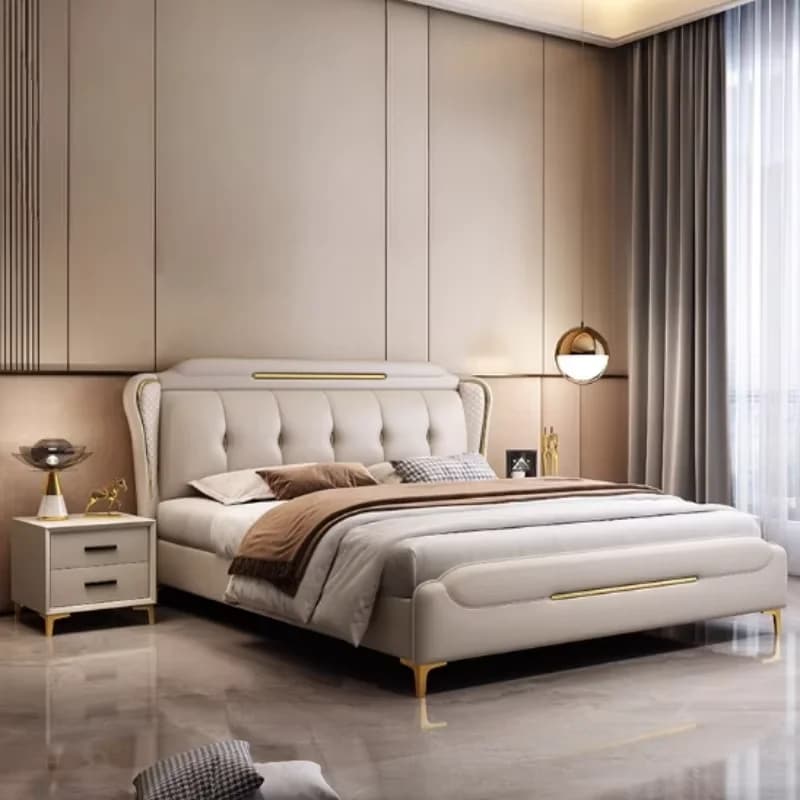King Size Headboard Double Bed Tech Cloth Wooden Living Room Frame Double Bed Princess Modern Letto Matrimoniale Furniture