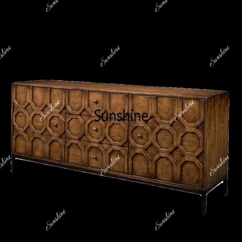 American solid wood dining side cabinet, living room storage cabinet with door decoration