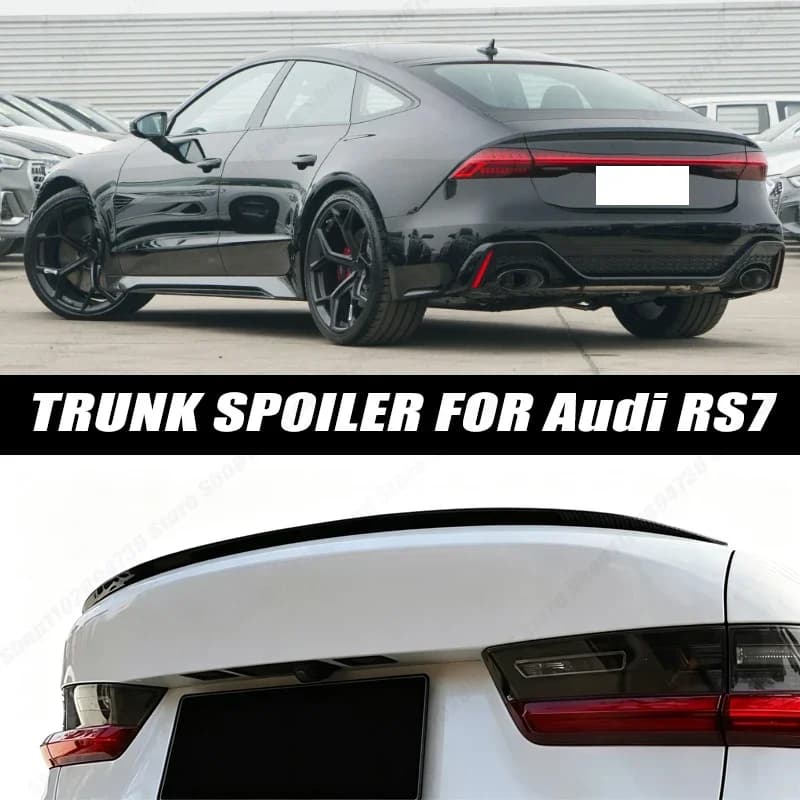 120CM Glossy Black Soft Rubber Universal Rear Trunk Spoiler 5D Carbon Look Tail Wing Fit For Audi RS7 Sedan Car Accessories