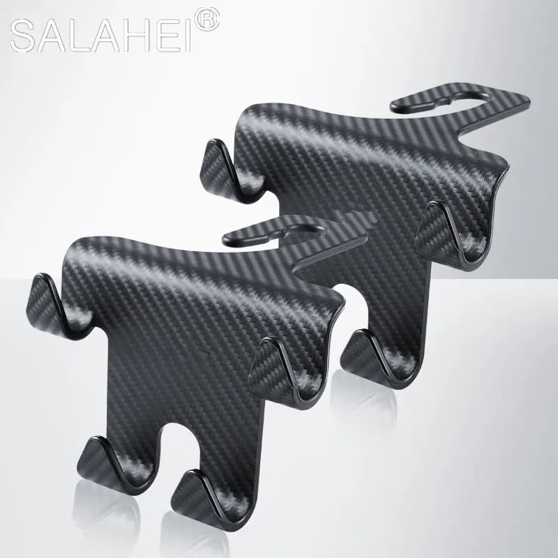 Car Seat Headrest Hook Carbon Fiber Mobile Phone Holder Car Vehicle Universal Holder Handbag Purse Coat Car Interior Accessories