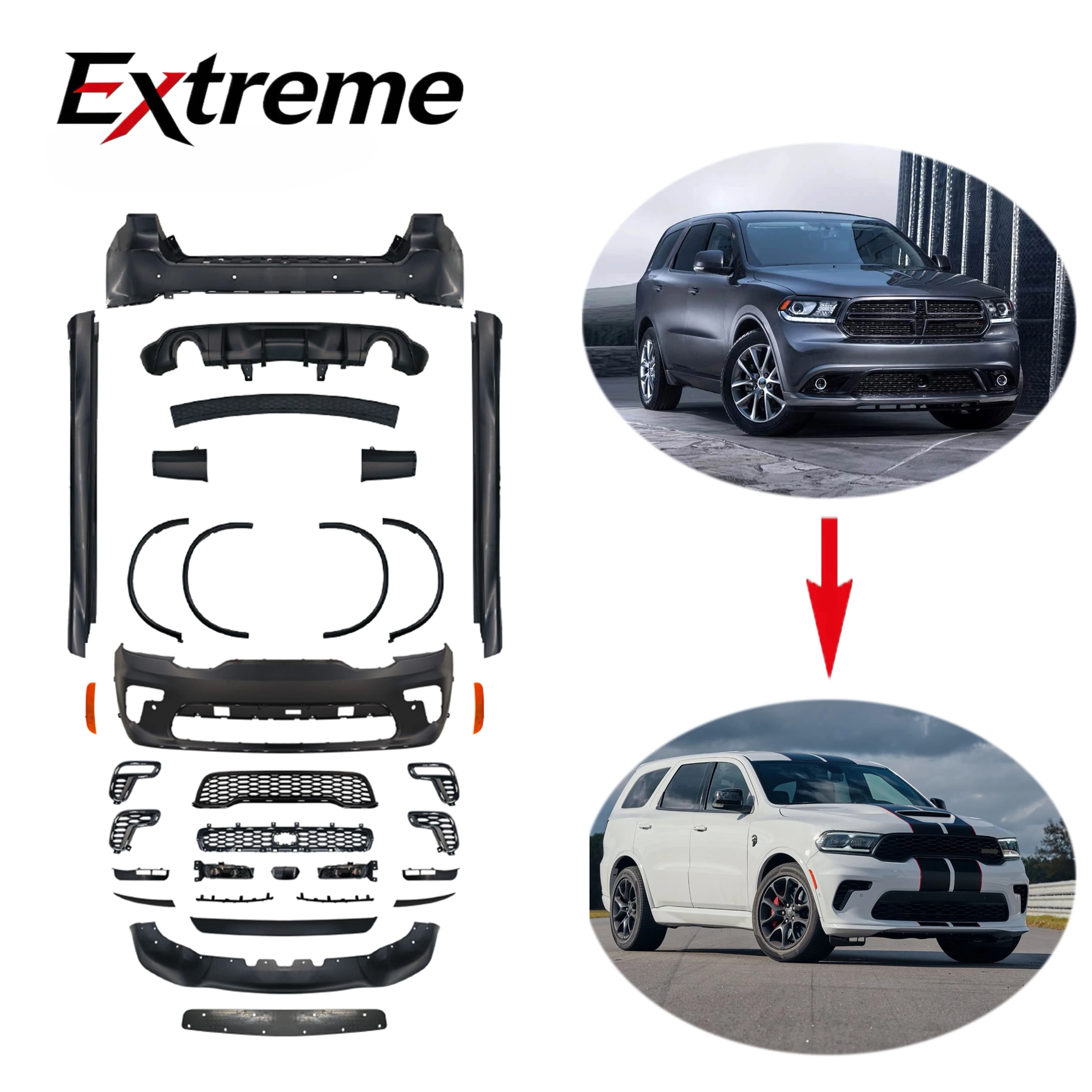 New for Durango 2011-2020 SRT Full Body Kit with Front/Rear Bumpers & Grille-Bolt-On Includes Bolts