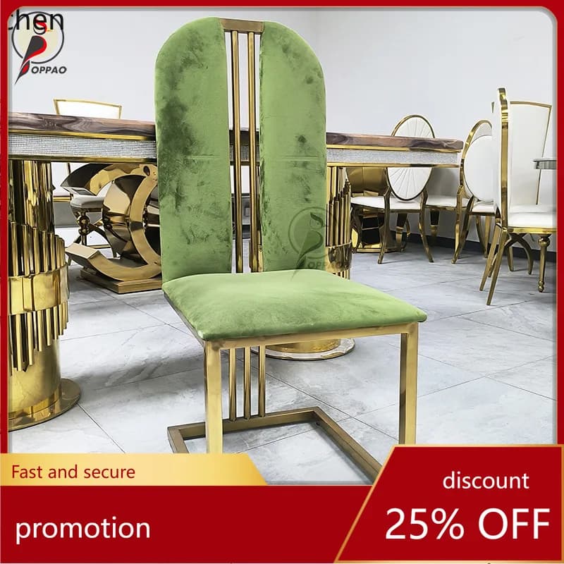 YFY Light Luxury  gold  Steel Dining Chair Hotel   Hall Private Room Chair Hong Kong Style Home Use with Backrest