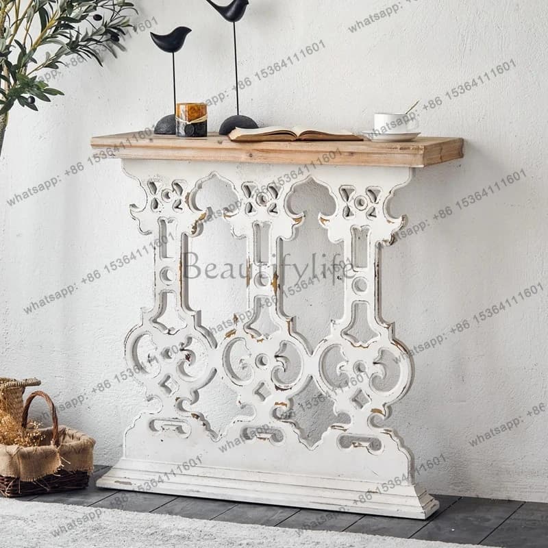 French porch table ultra-narrow solid wood side table living room aisle corridor long table