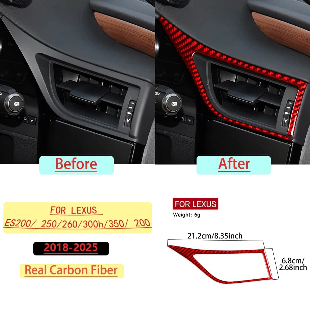 For Lexus ES200/ 250/260/300h/350/ 200 2018–2025 Car Auto Dashboard A/C Outlet Trim Real Soft Carbon Fiber Accessories Stickers
