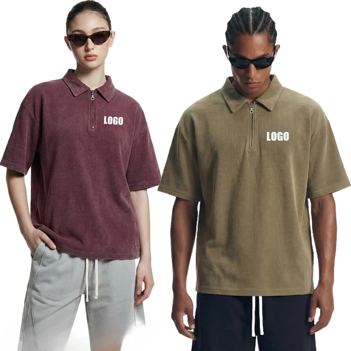 Custom LOGO Men's 2026 New Polo Shirt 325G Cotton Polyester YKK Zipper Batik Waffle Wash Old Short Sleeve T-Shirt