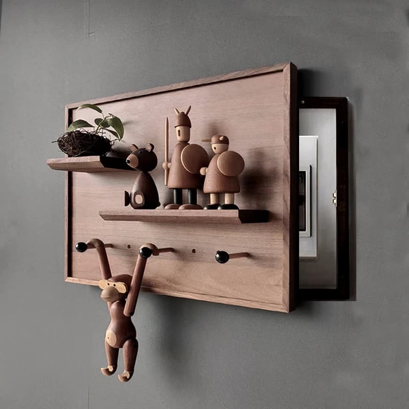 Walnut Media Box Cover Decorative WiFi Panel for Electrical Meter & Weak Current Box Modern Wall Organizer Home Decor Solution