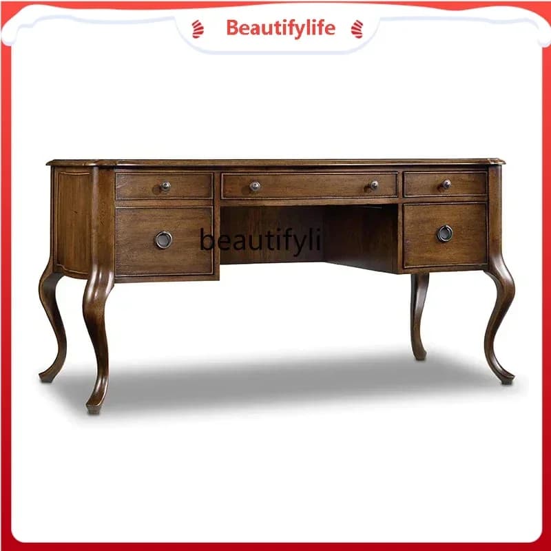 K185 K18 Retro Solid Wood Desk Chair Combination Study Desk Oak Computer Desk High-End living room decoration