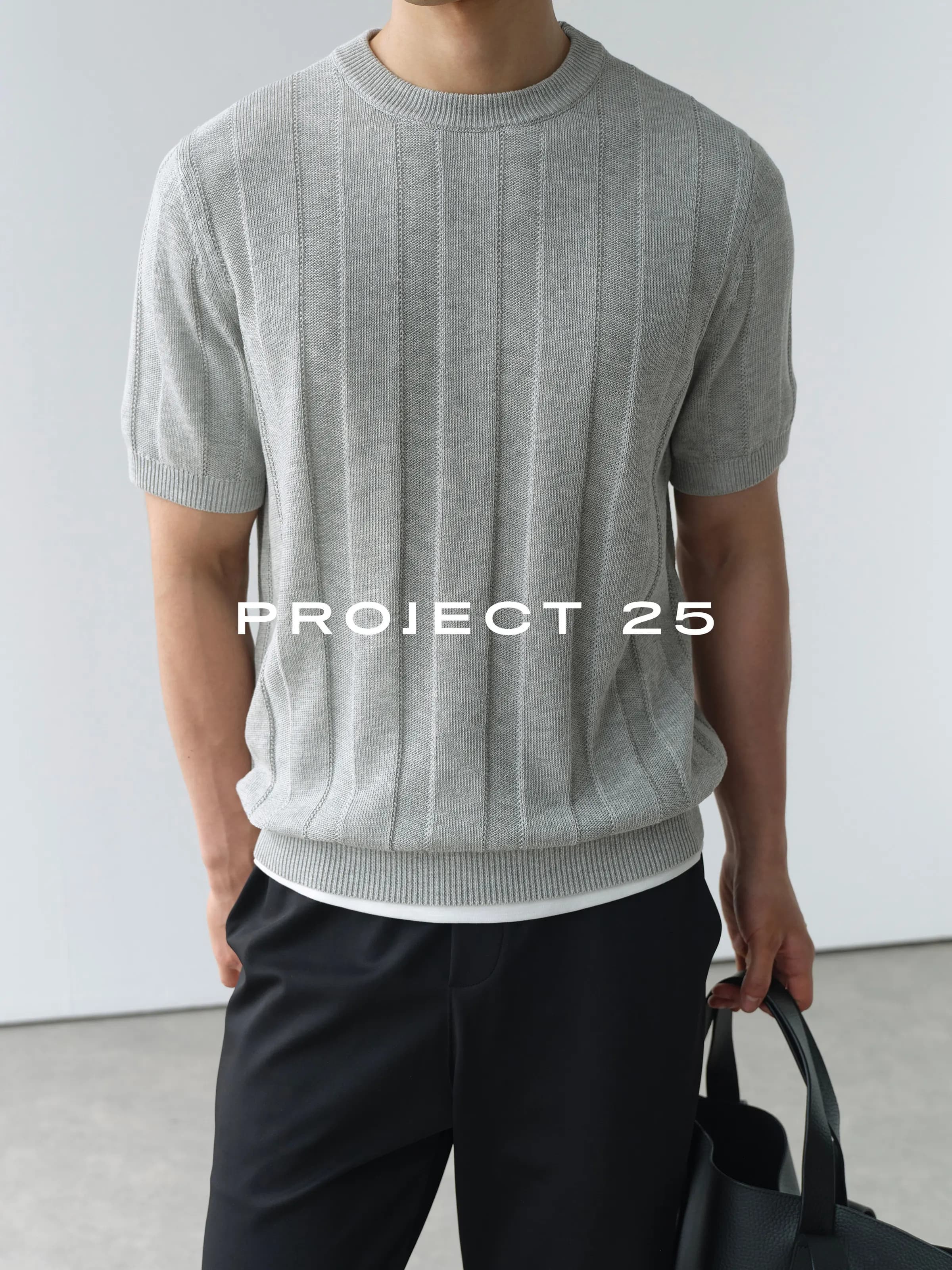 PROJECT 25 Men Linen Blend Vertical Jacquard Knit Crew Neck Short Sleeve T-shirt Old Money Retro Commute Casual Daily Wear Top