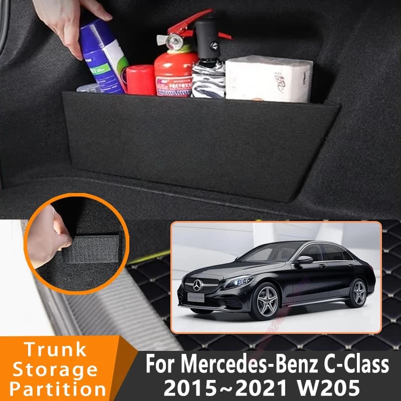For Mercedes-Benz C-Class W205 2015~2021 Car Organizer Trunk Side Partition Trunk Interior Storage Box Parts
