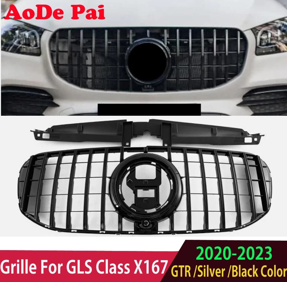 GTR Style Front Bumper Mesh Hood Grille Grill For Mercedes GLS Class X167 2020-2023