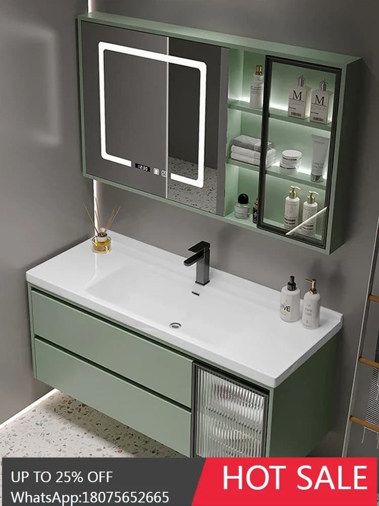 MJY Green Ceramic Integrated Basin Bathroom Cabinet Smart Toilet Wash Cabinet Bathroom Set