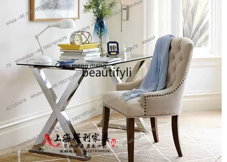 ss8350 American country buckle dining chair neoclaical retro solid wood fabric soft bag dreing chair