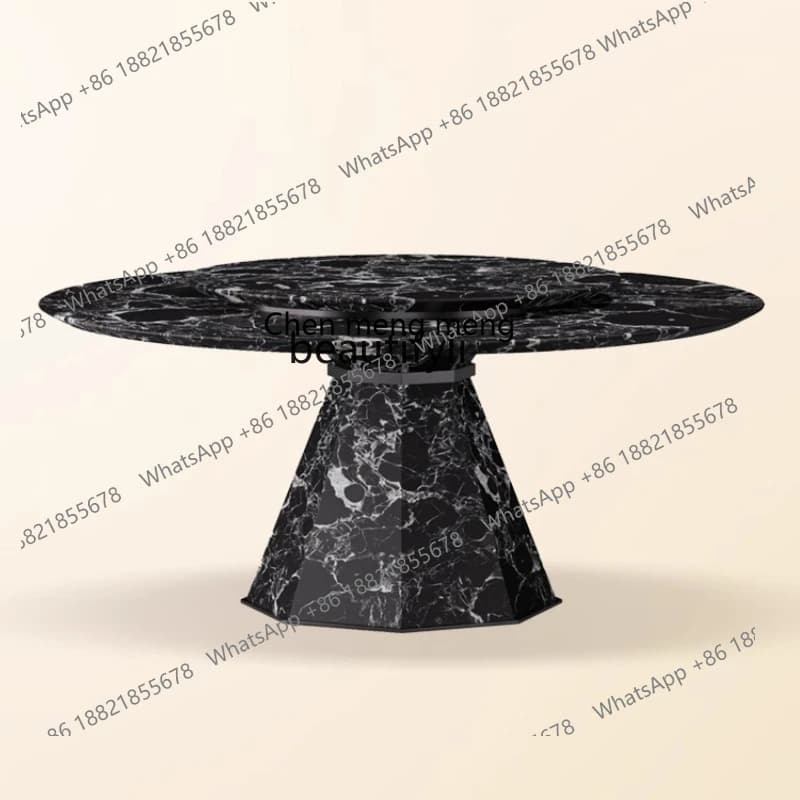 E153 Italian natural marble round dining table, light luxury large villa