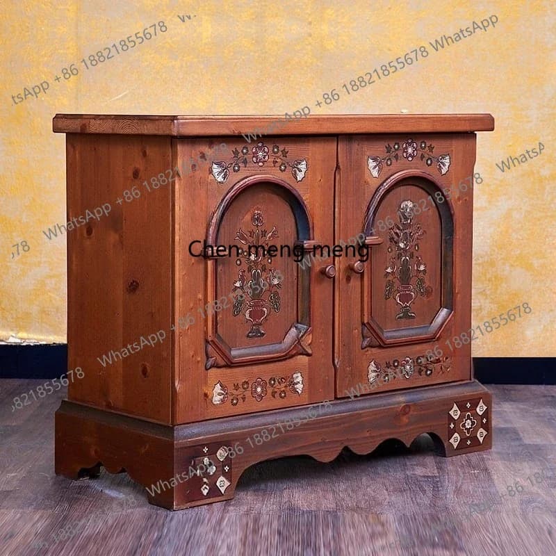 Wood color painted locker medium antique solid wood storage French retro creative entrance cabinet R