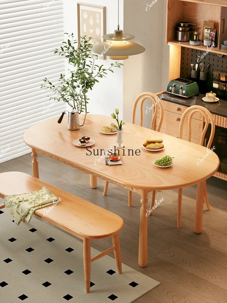 All solid wood dining table, new log style simple oval household small apartment to eat  FT