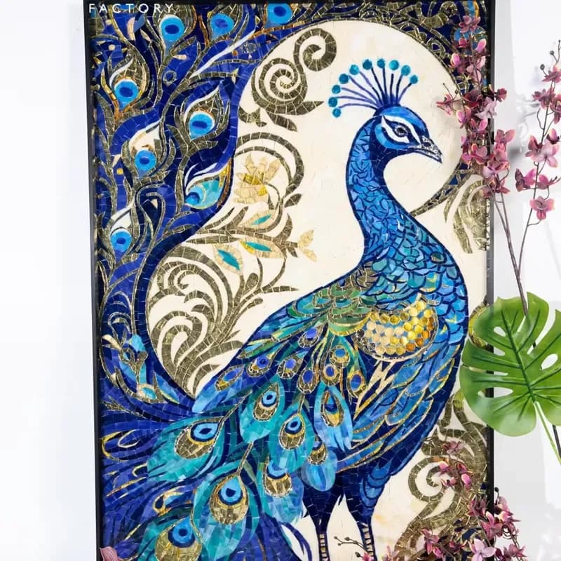 Centurymosaic Handmade Nature Stone and Glass Peacock Pattern Mosaic Tiles Art Wall Mural for Villa Home Decoration