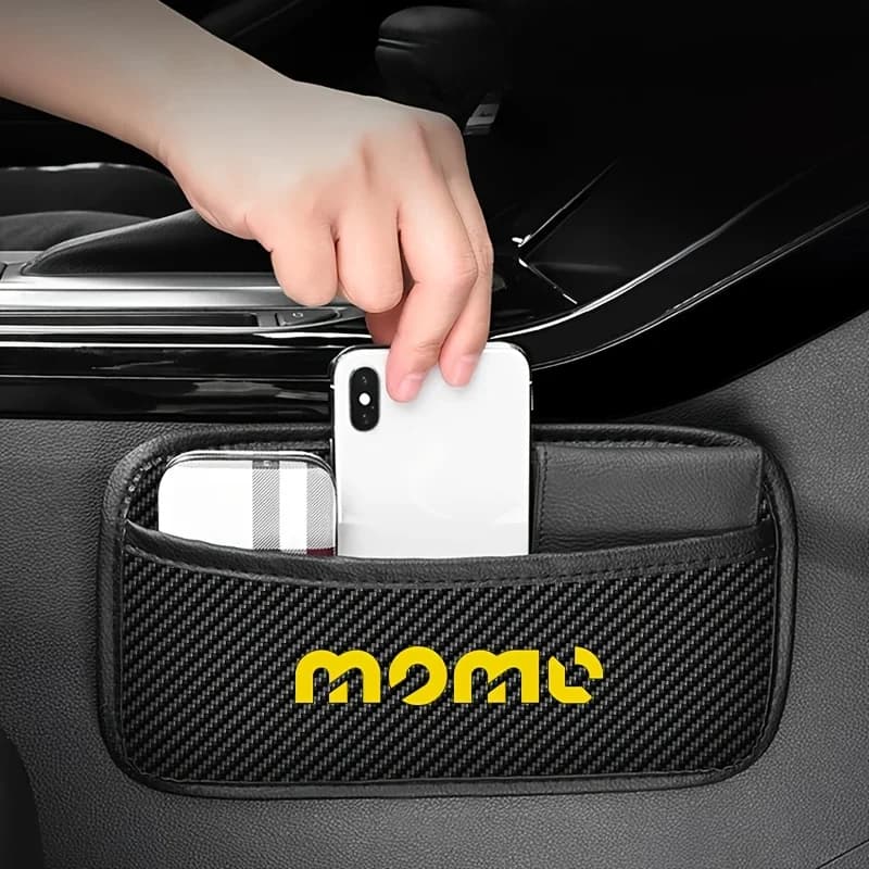 Multi-function Organizer Waterproof Carbon Fiber-textured PU Leather, Can Store Phone Keys and Cards for MOMO Car Storage Bag