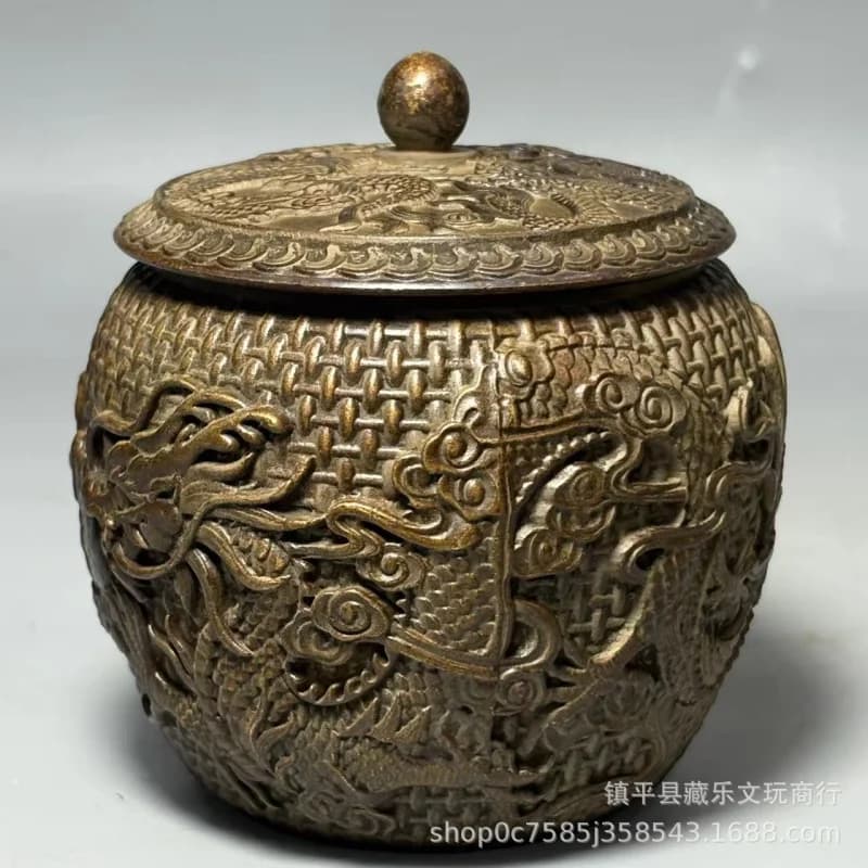 Popular Baifu Pure Copper Five-Cow Canister, Brass Box, Sealed Storage Jar, Ashtray, Decorative Tea Set