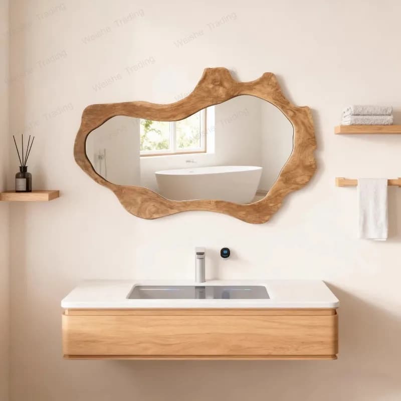 French Retro Style Home Furnishings Living Room Decoration Wall-Mounted Mirror Irregular Wooden Frame Bathroom Dressing Mirror