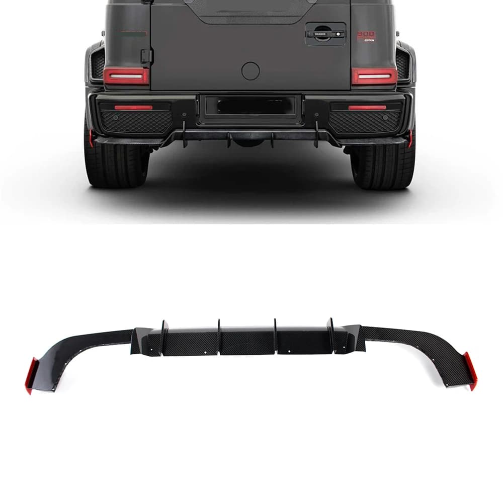 For DRY CARBON FIBER G Class W463A W464 G500 G350 G63 Rear Diffuser Car Back Bumper Lip Spoiler Fins Protector Cover Tail Pipe