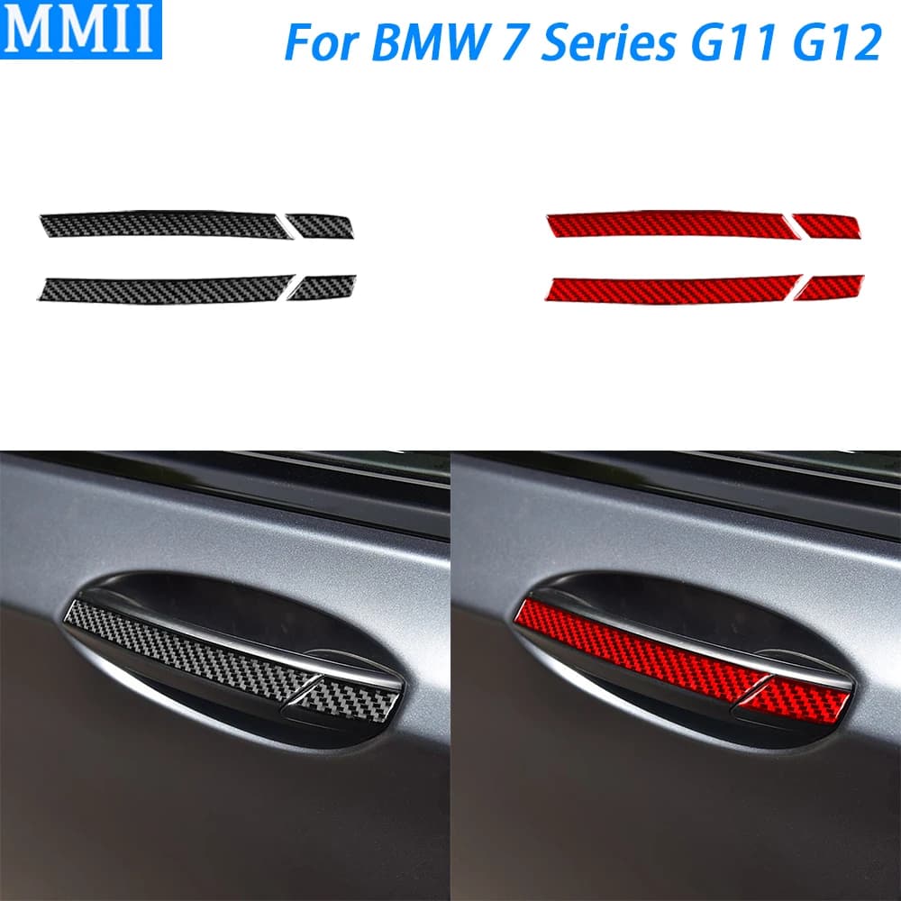 For BMW 7 Series G11 G12 2015-2022 Carbon Fiber Exterior Front Door Handle Panel Trim Strips Car Decoration Accessories Sticker