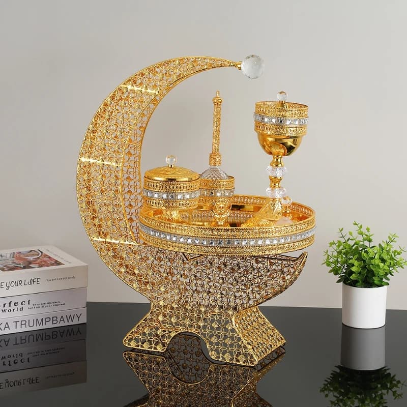 Incense burner six-piece set exquisite golden moon hollow flower Arab Middle East with base large incense burner