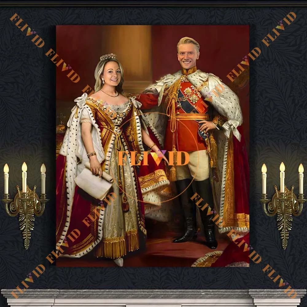 Custom Royal Queen King Portrait 2 People Couple Wall Pictures For Living Room Decor Poster Wall Art Canvas Painting Unframed