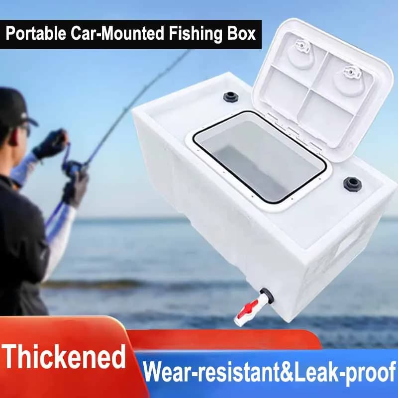 Car Mounted Water Bucket, 40/60/70L Trunk of Trolley Horizontal Clamshell Fish Box, Portable Durable Fish Tank